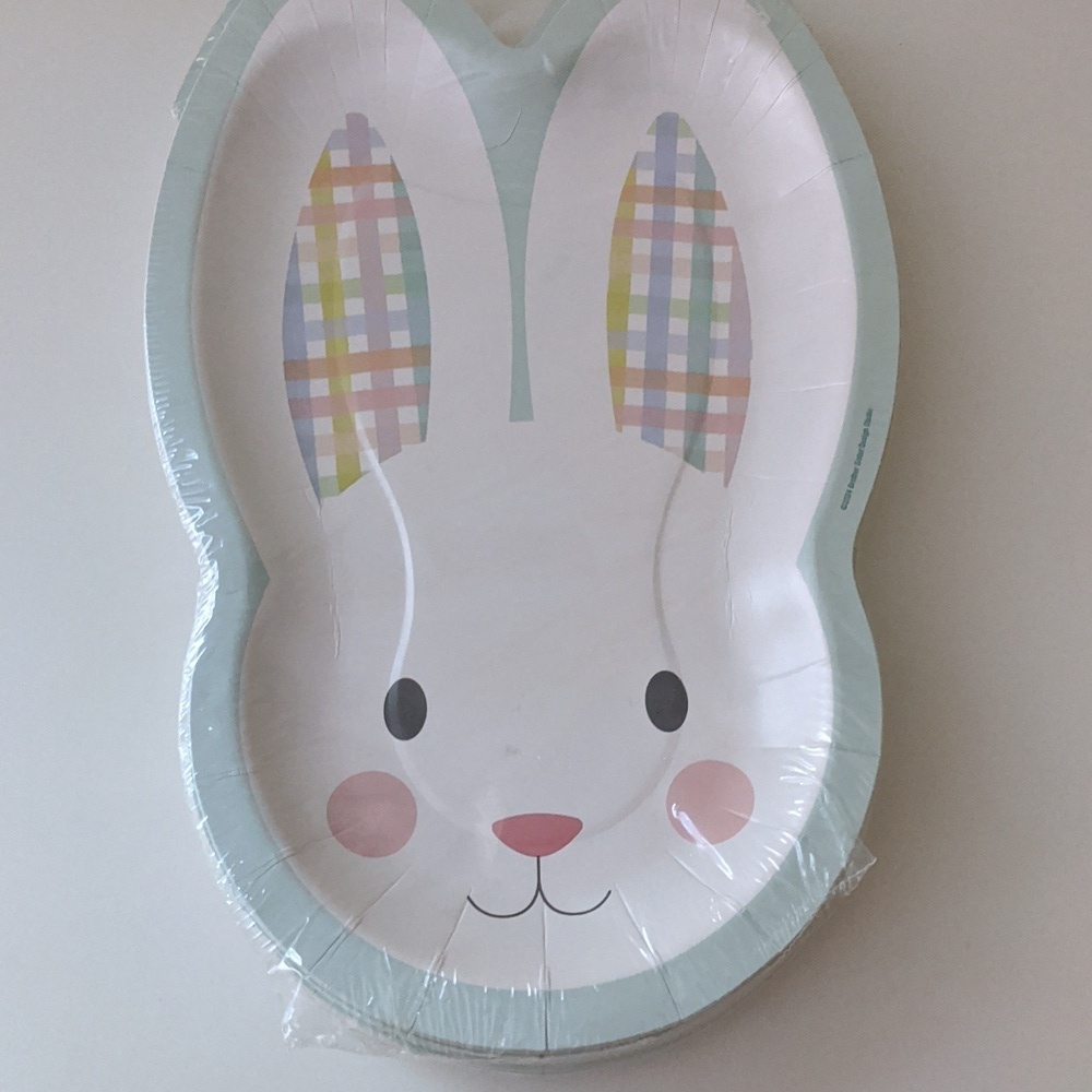 Gingham Baby Bunny Paper Plates 20 Ct New In Package Disposable Cute